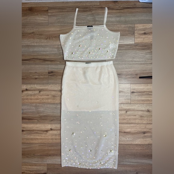 J.Crew Collection top and skirt set sheer knit sequin and crystal embellishments - Picture 5 of 15